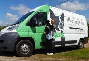 Alice outside grooming van with Dylan the Schnoodle